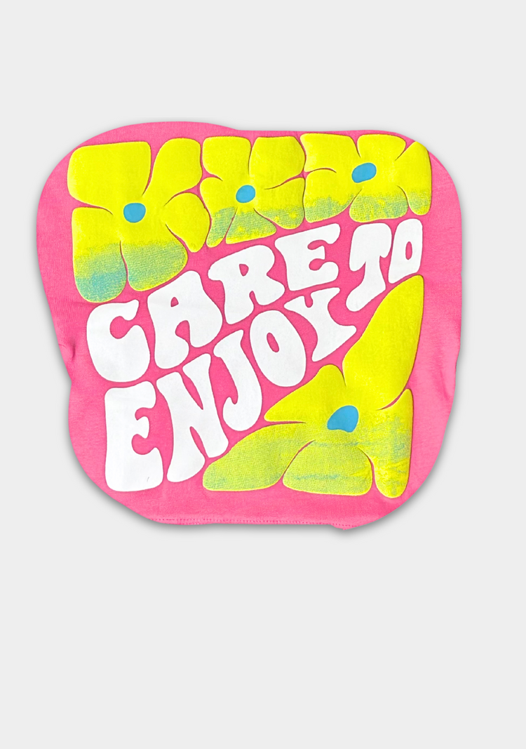 Pink Embossed Floral Care to Enjoy T-Shirt for Girls - Design