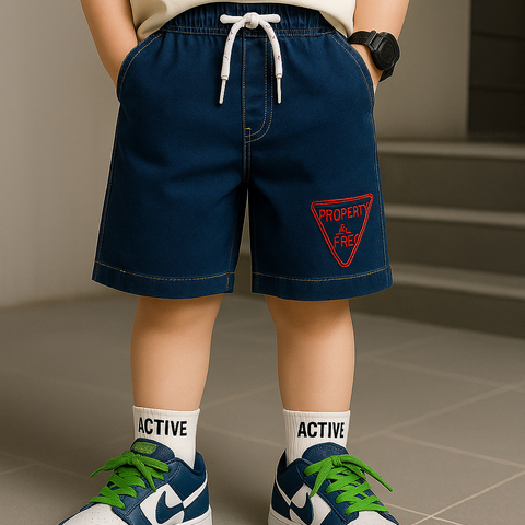 Dark Wash Denim Shorts with Drawstring & Patch – Short