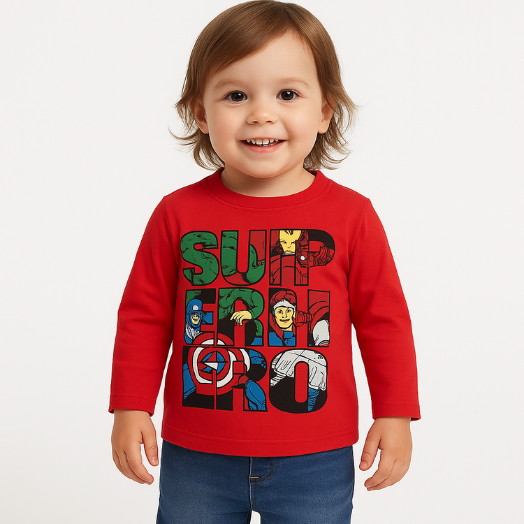 "Kids Red Marvel Superhero Long Sleeve T-Shirt