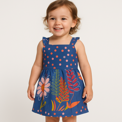 Polka dot printed on blue FKDS-6