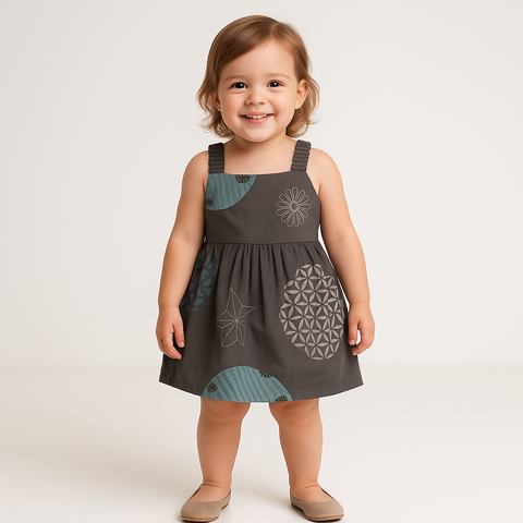 White flowers printed on grey FKDS-5