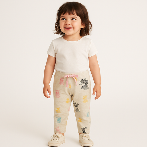 Girls Printed Cotton Trousers with Drawstring