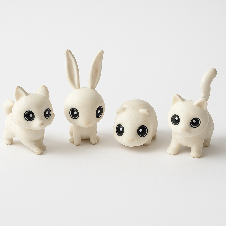 Set of 4 Adorable White Animal Figurine Toys – Slightly Used, Collectible Miniatures