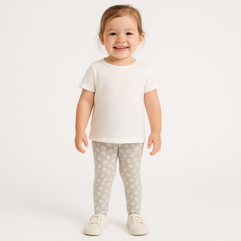 Girls’ Floral Print Leggings – Soft Cotton Stretch Pants
