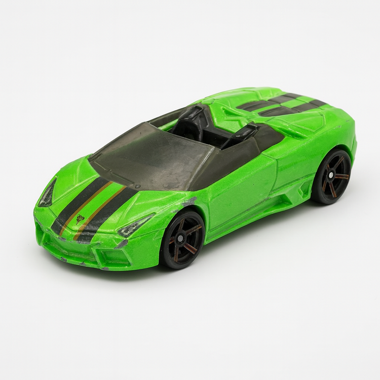 Green Sports Car Toy – Die-Cast Model with Racing Stripes, Slightly Used
