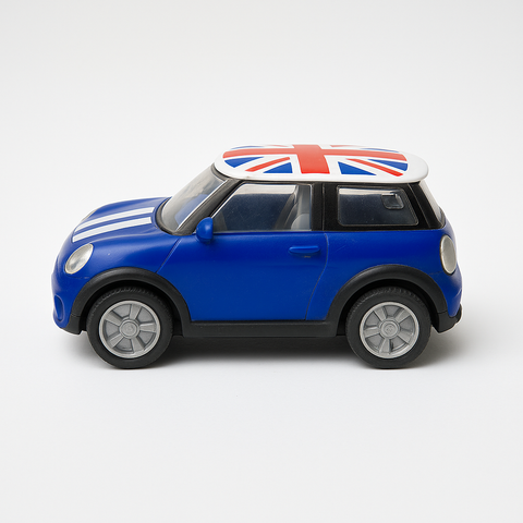 Blue Mini Cooper Style Toy Car with Union Jack Roof