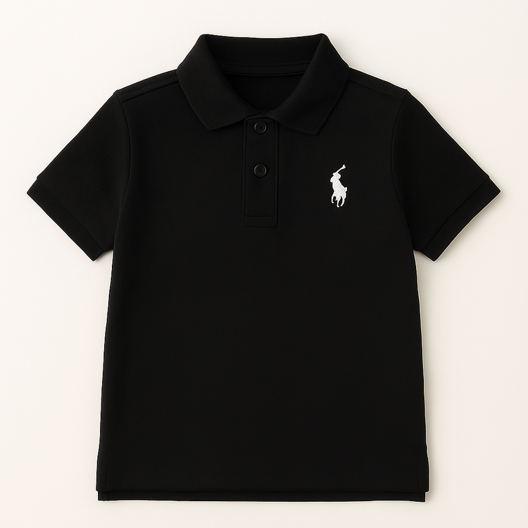 Black polo shirt with white Embroidered