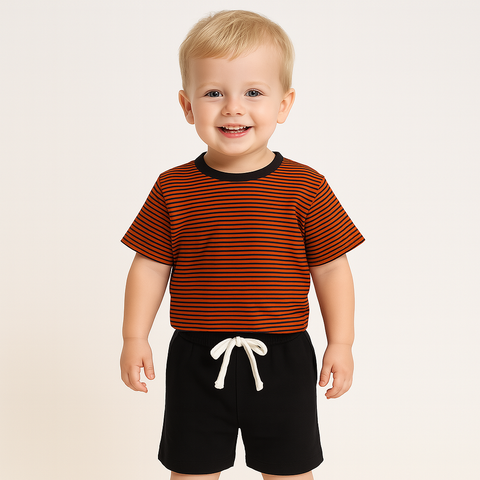 Plain Black Strip Tee - Outfit Set