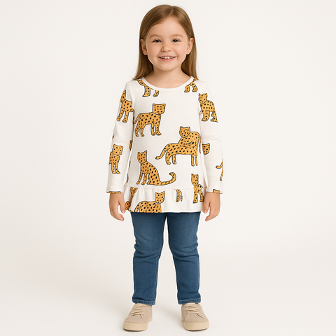 Cream Cute Cheetah printed T Shirt