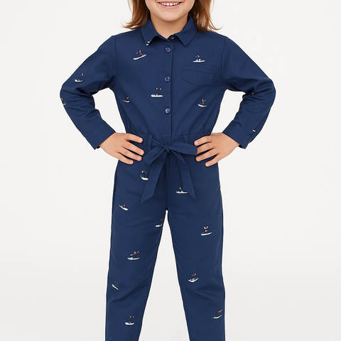 Navy Blue Surfer Print Jumpsuit 🌊🏄♂️