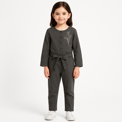 Charcoal Grey Floral Embroidered Jumpsuit 🌑🌸