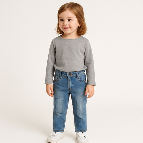 👖 Kids Blue Denim Jeans with Side Pockets – Stylish & Comfy