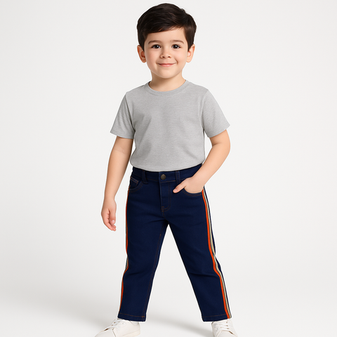 Navy Blue Kids Jeans with Side Striped Detailing