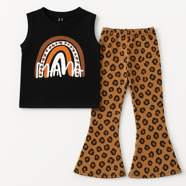 MAMA Rainbow Top & Leopard Bell Pants Set - Outfit Set
