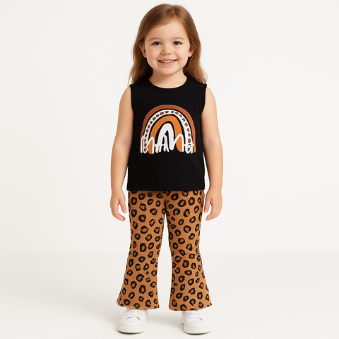 MAMA Rainbow Top & Leopard Bell Pants Set - Outfit Set