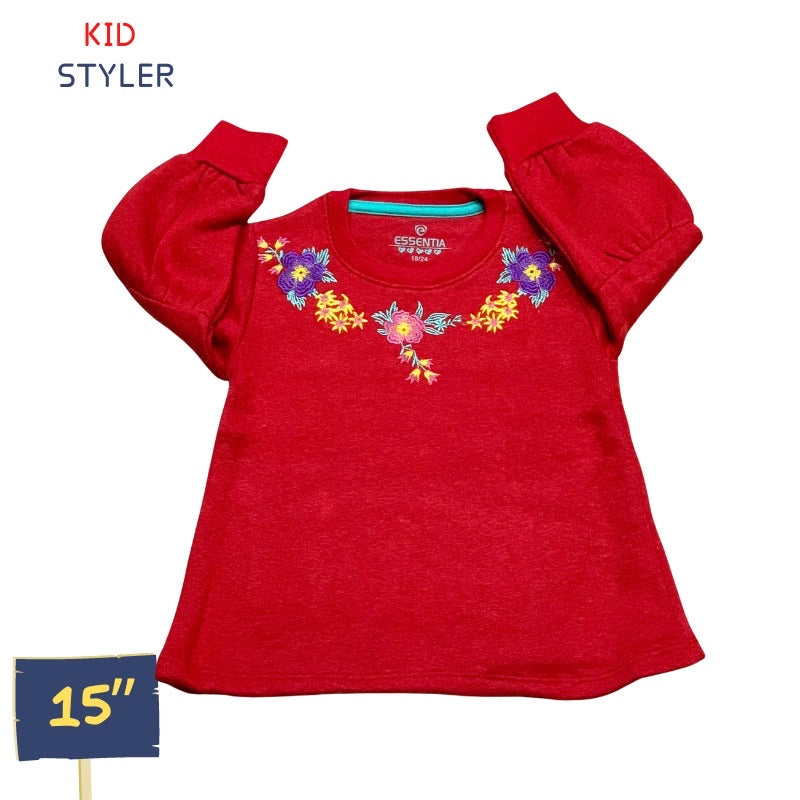 Red embroidered neck top