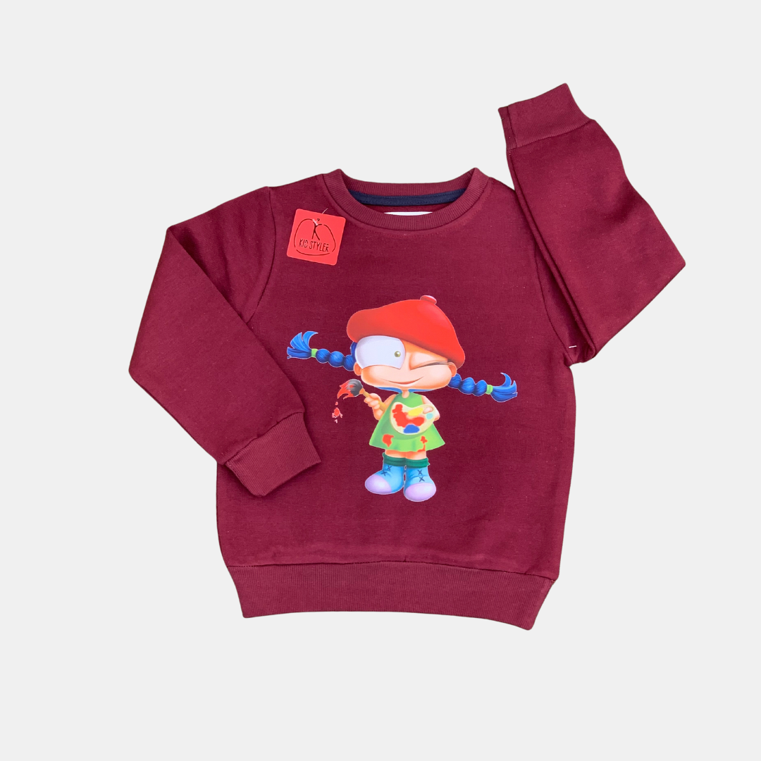 Naughty Girl Painting Print on Sweatshirt for Kids