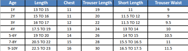 Size chart