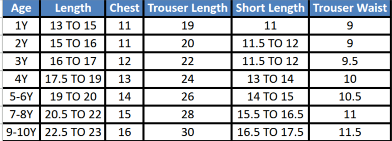Size chart
