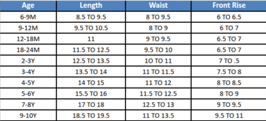 Size chart