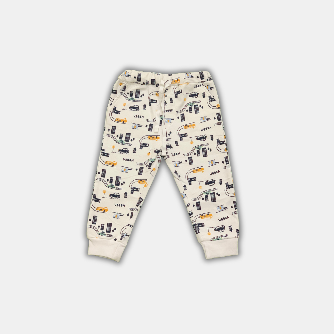 White Pajama Set of Car Building VROOM