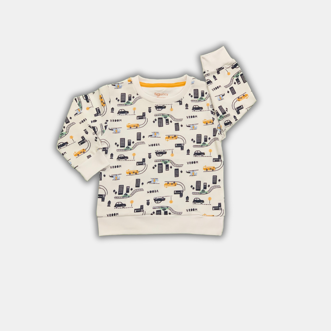 White Pajama Set of Car Building VROOM