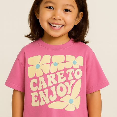 Pink Embossed Floral Care baggy T Shirt