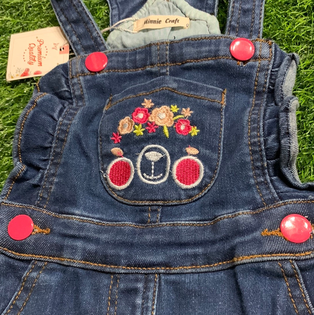 Blue Embroidered Pocket Full Dungaree
