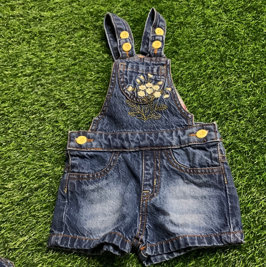 Light Blue Embroidered Pocket Half Dungaree