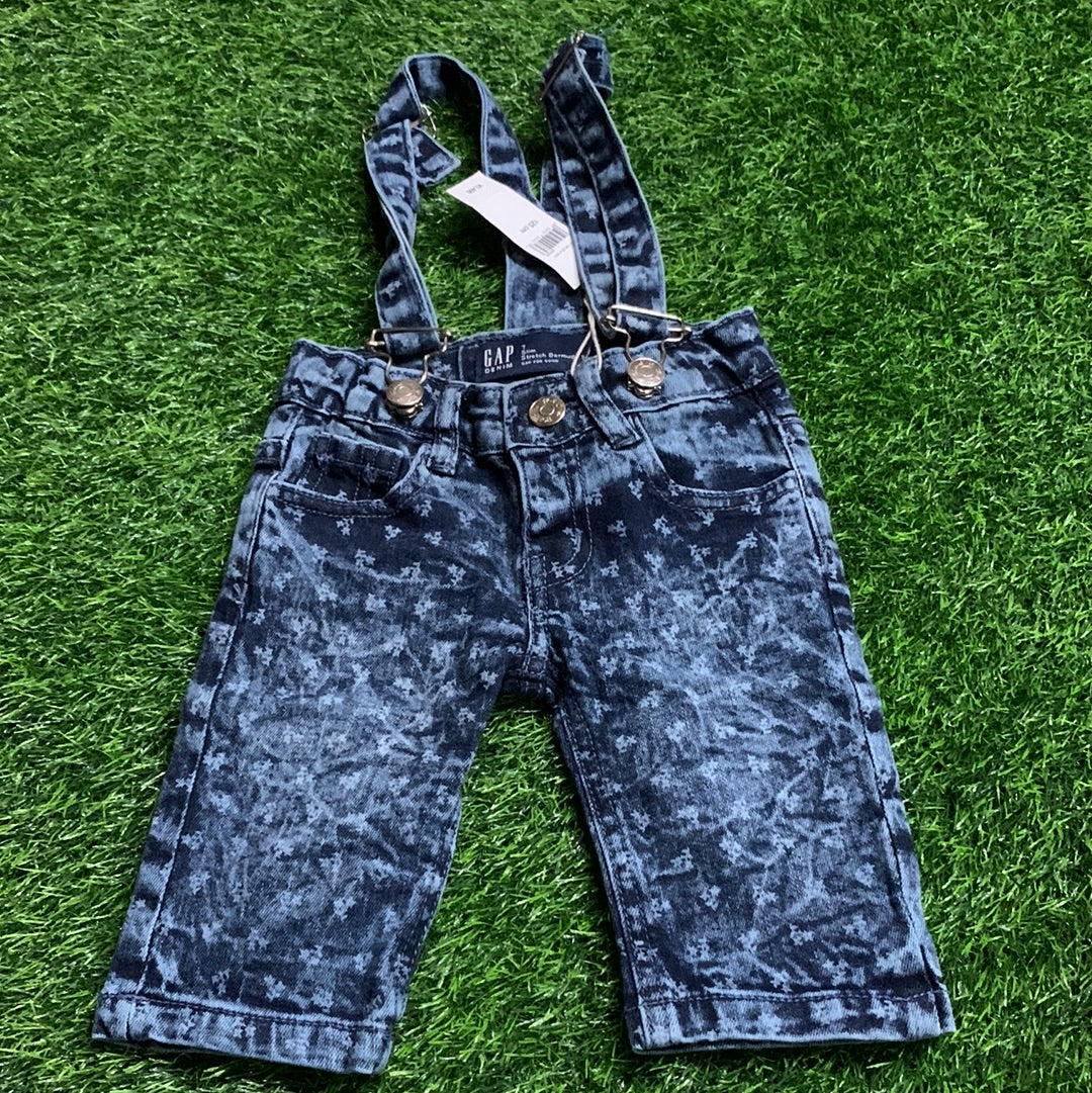 Blue strips flower printed half dungaree