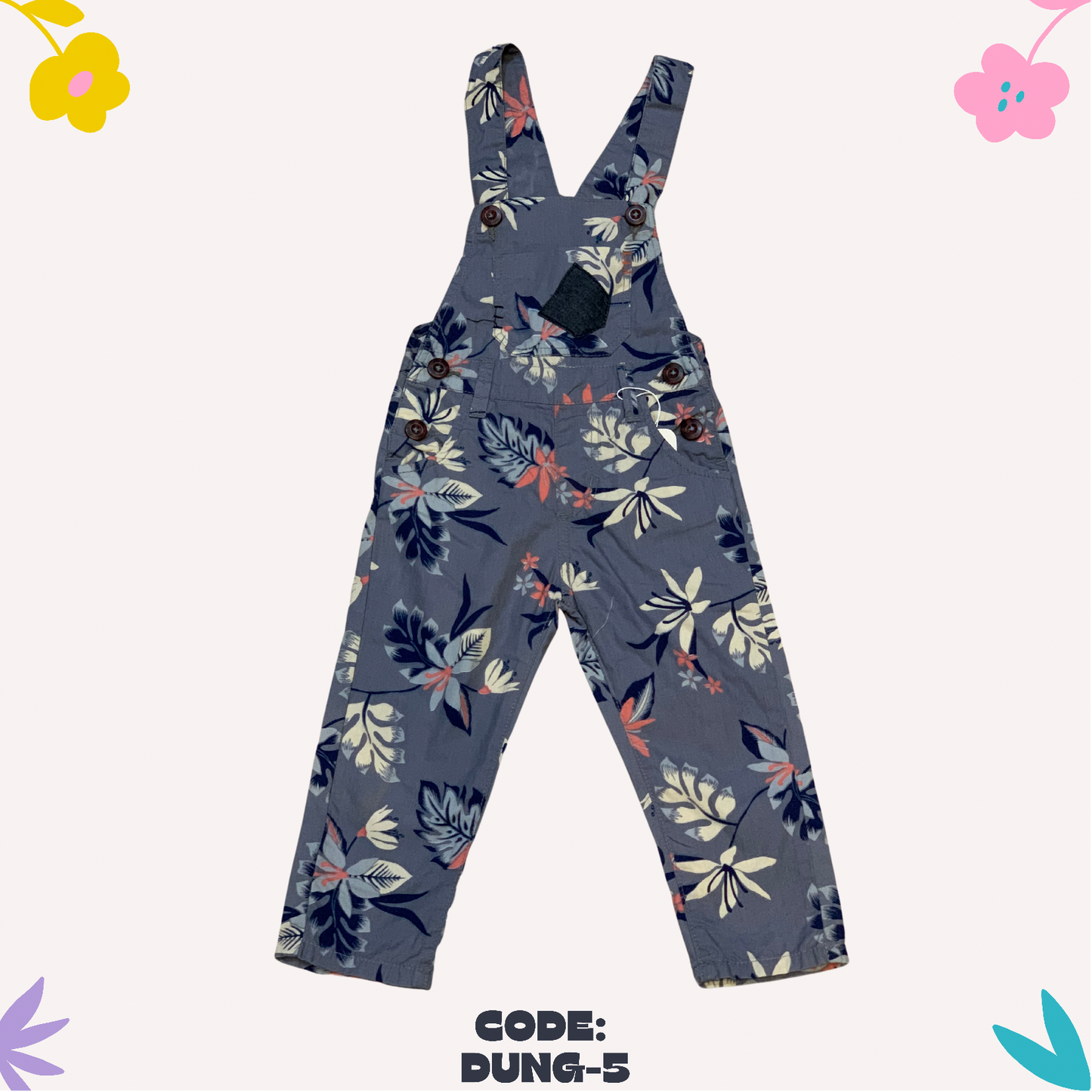 Light Blue Floral Printed Dungaree