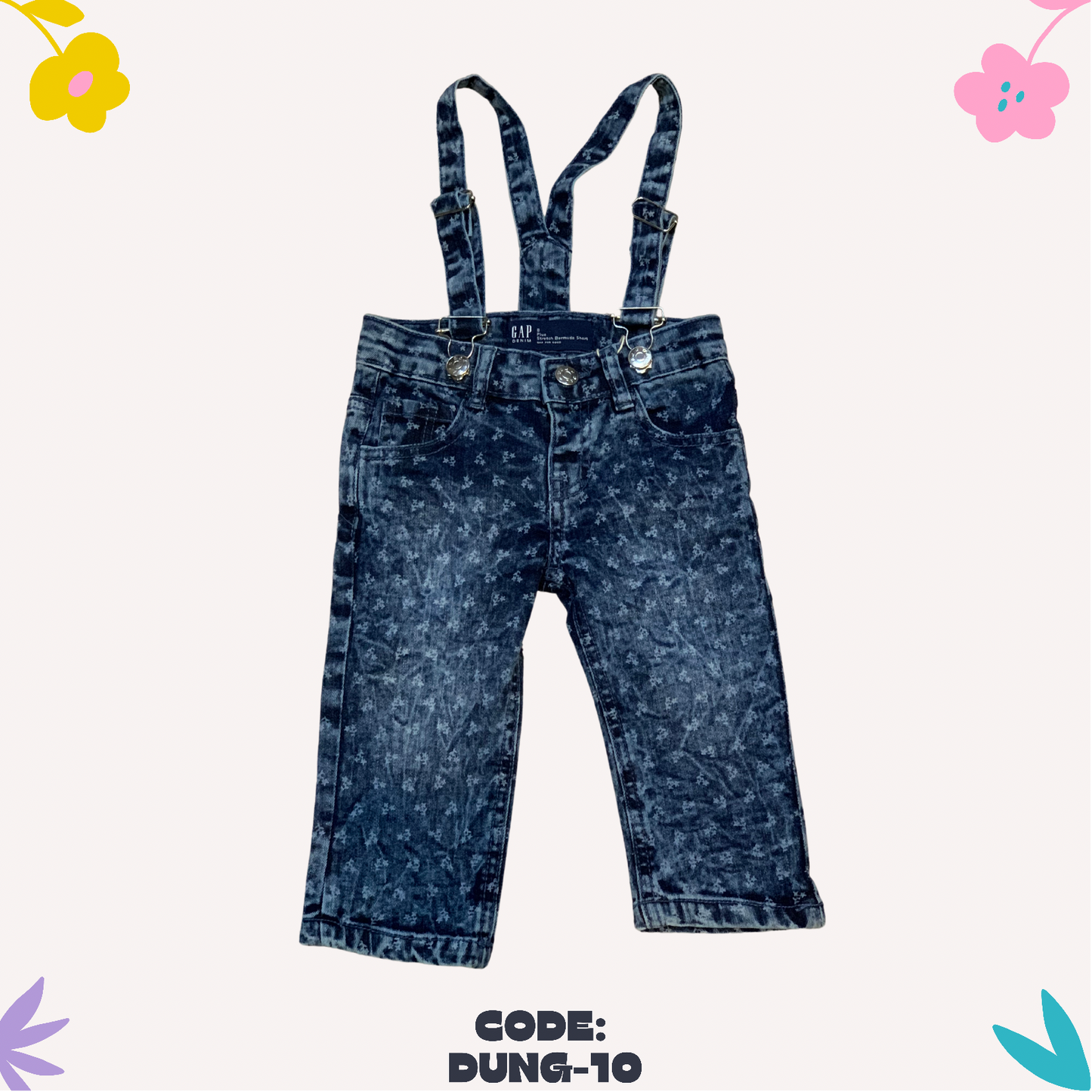 Blue strips flower printed half dungaree