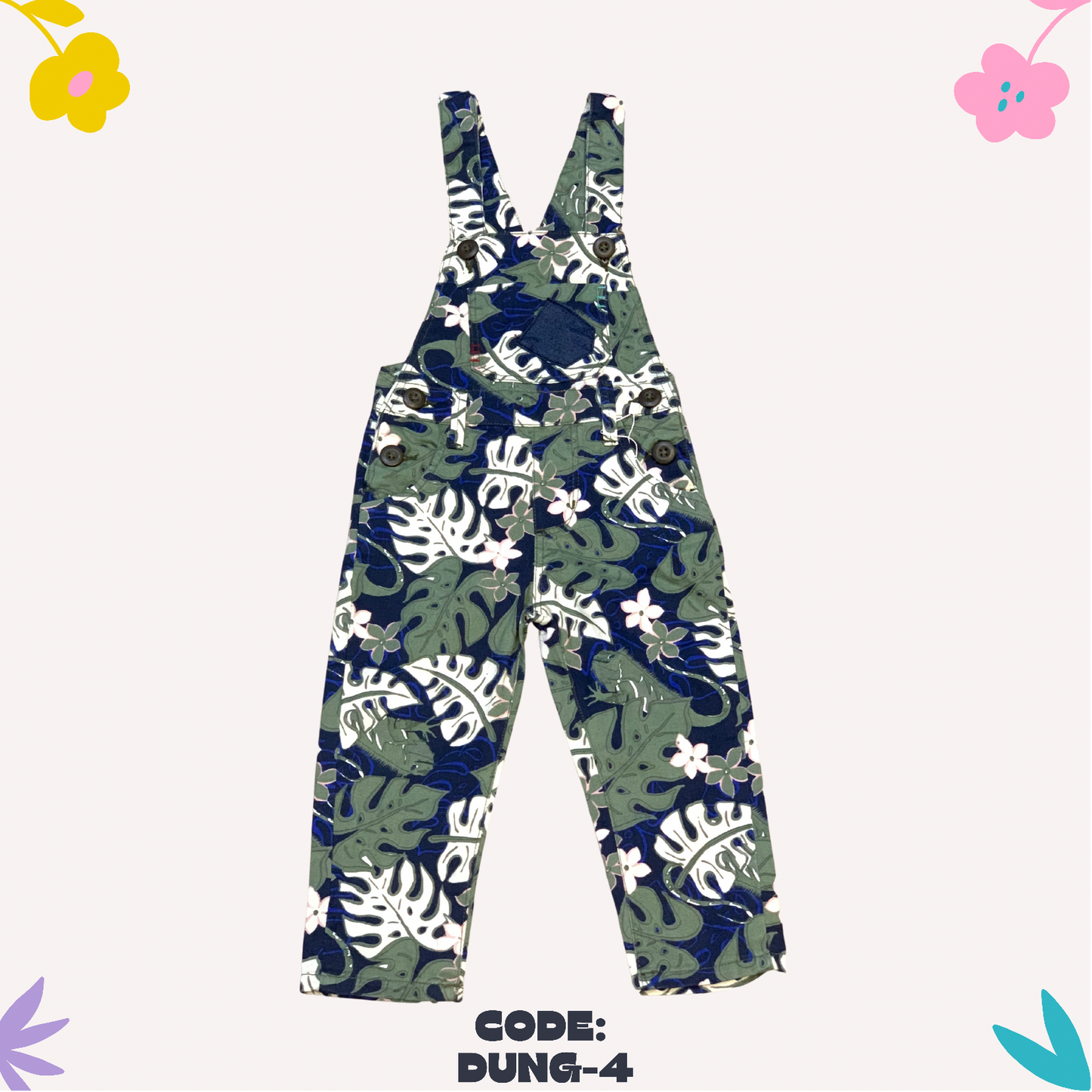 Dark blue Leaves Printed Dungaree