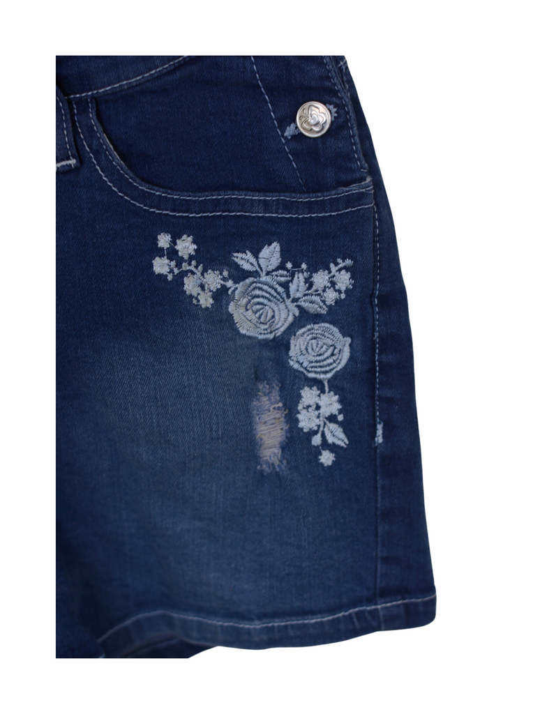 Girls’ Floral Embroidered Denim Shortalls – Summer Dungaree