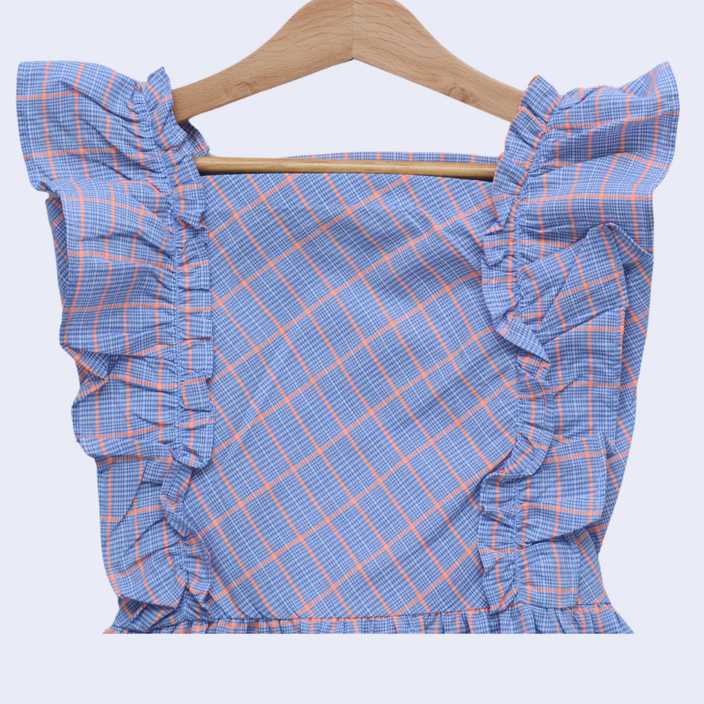 Check Stylish Frill Frock-Bck Neck