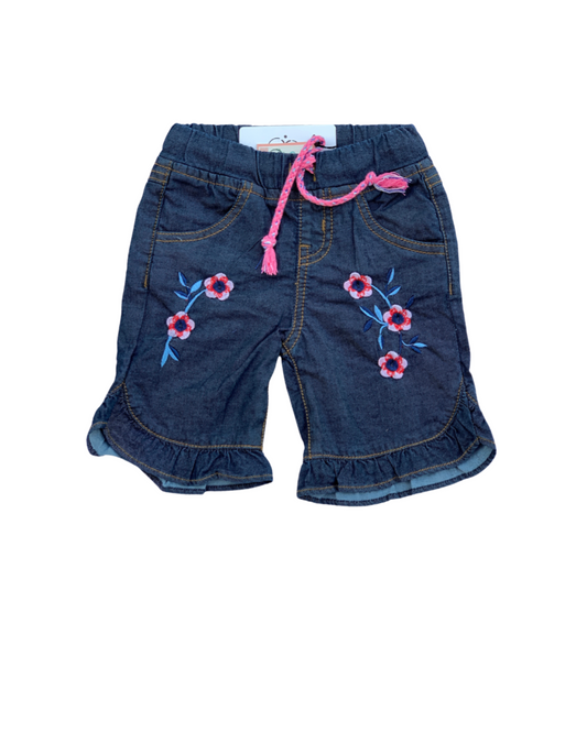 Blue Tail Flower Sift Denim  Embroidered Short