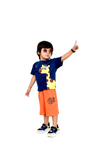 Yellow Giraffe Blue printed T shirt round neck with Orange BANG printed short