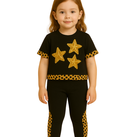 Black Cotton Star Set with Polka Print