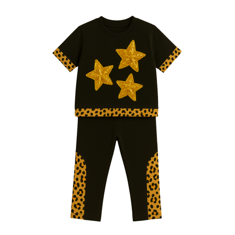 Black Cotton Star Set with Polka Print