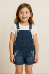 Girls’ Floral Embroidered Denim Shortalls – Summer Dungaree