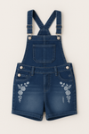 Girls’ Floral Embroidered Denim Shortalls – Summer Dungaree