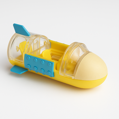 Yellow & Blue Toy Submarine – Plastic Miniature with Clear Canopy