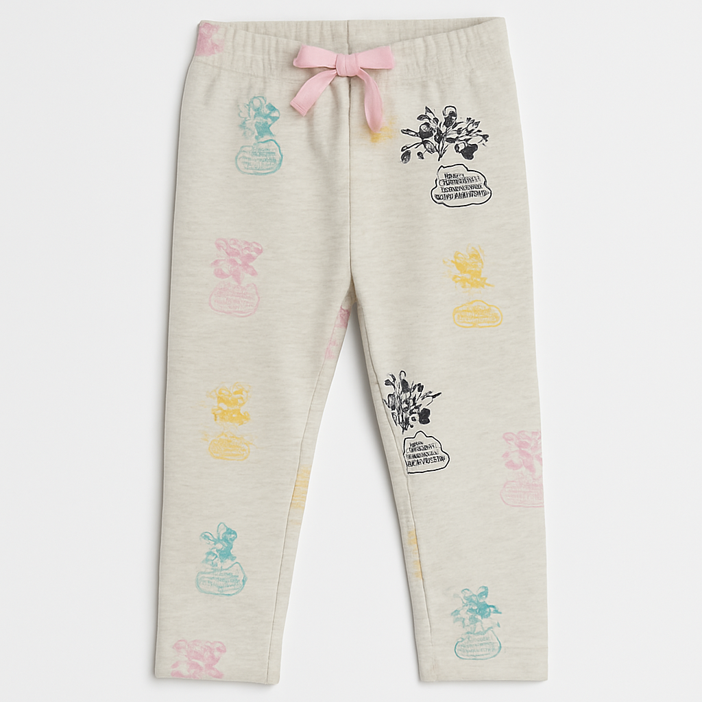 Girls Printed Cotton Trousers with Drawstring