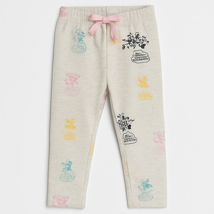 Girls Printed Cotton Trousers with Drawstring