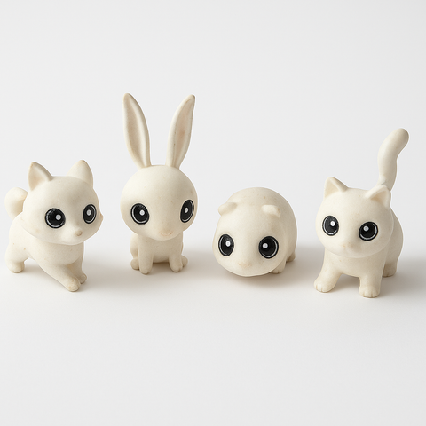 Set of 4 Adorable White Animal Figurine Toys – Slightly Used, Collectible Miniatures