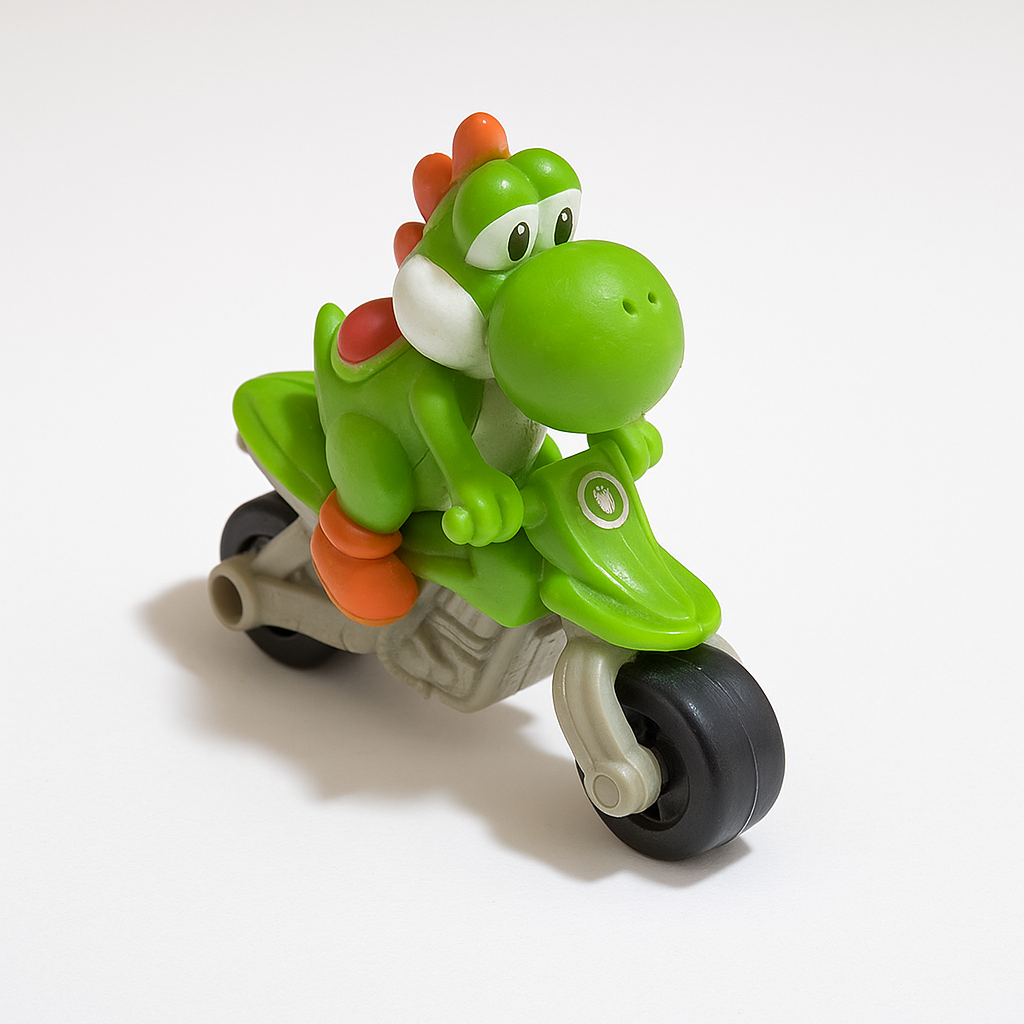 Yoshi on Green Motorcycle Toy – Slightly Used Collectible Figure