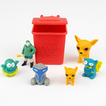 Lot of 5 Collectible Mini Toys with Red Trash Pack Bin – Mixed Characters, Slightly Used