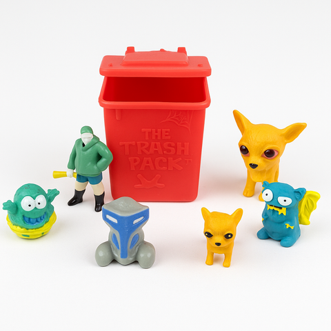 Lot of 5 Collectible Mini Toys with Red Trash Pack Bin – Mixed Characters, Slightly Used