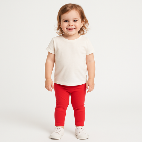 Girls’ Solid Red Cotton Leggings – Comfortable Pants