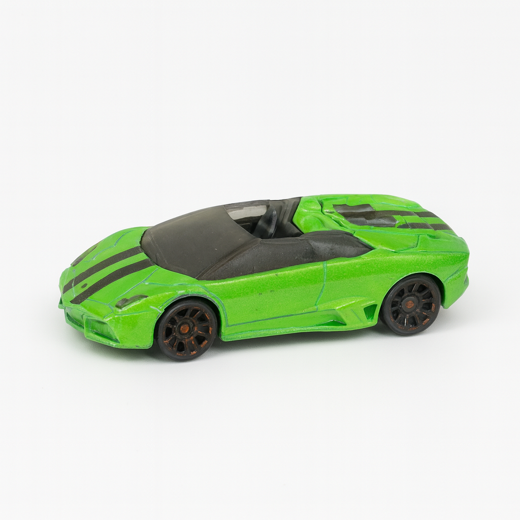 Green Sports Car Toy – Die-Cast Model with Racing Stripes, Slightly Used